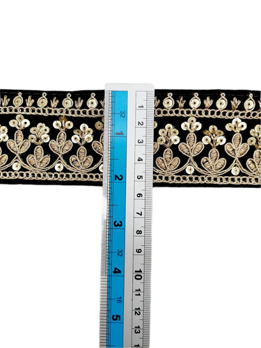 Floral Embroidered Sequins Velvet Trim Indian Sari Border, Sequin Trimming, Sequinned Lace